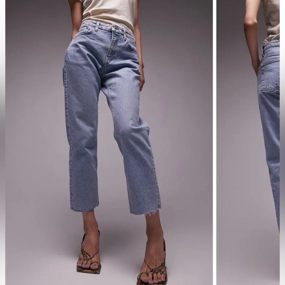 Topshop high waisted straight leg distressed jeans, size 28